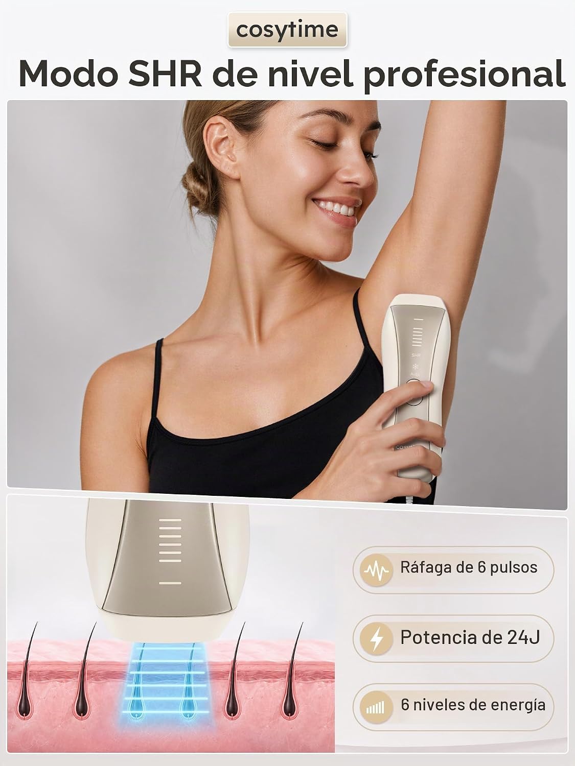 Cosytime Depilación láser IPL para mujeres y hombres, dispositivo d...