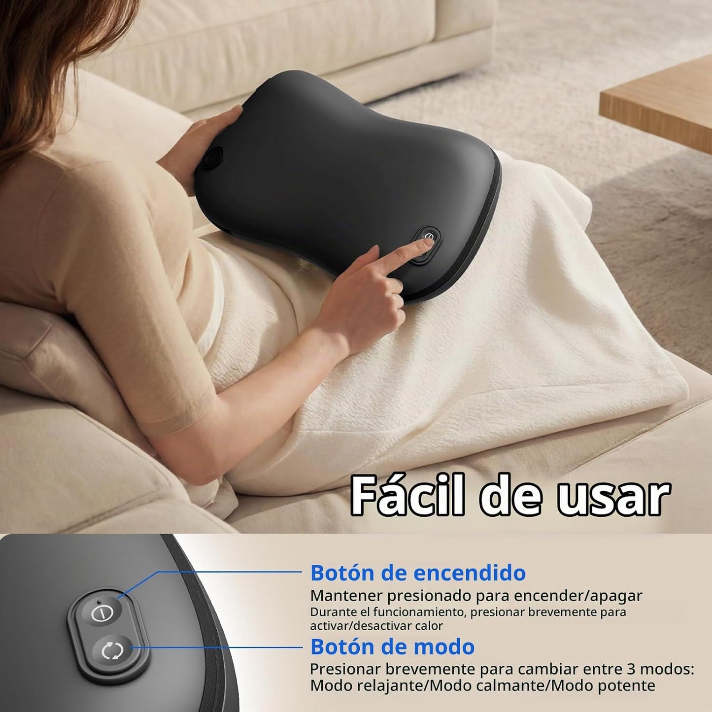 PHILIPS Masajeador de espalda con calor, almohada de masaje de cuel...