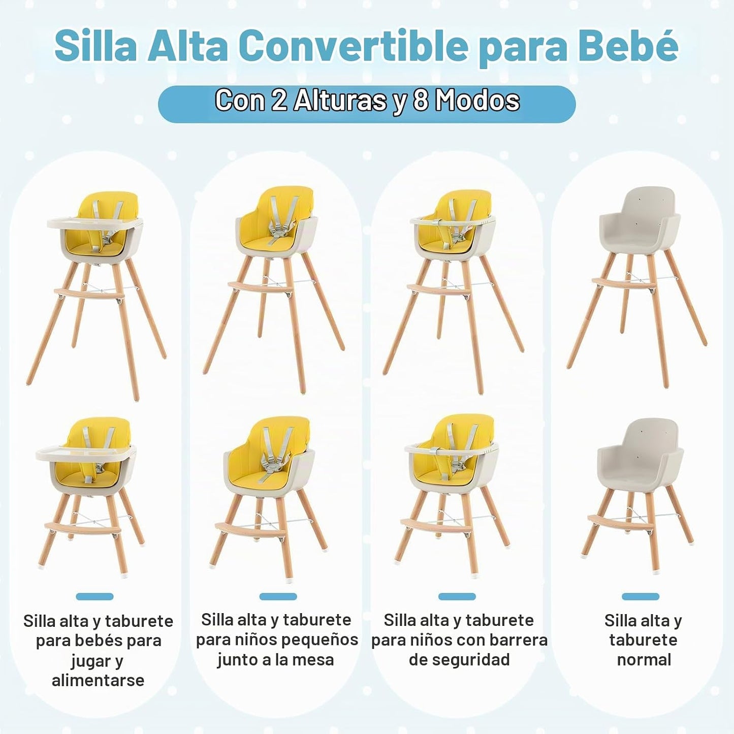 HONEY JOY Silla alta para bebé, silla alta 6 en 1 de madera Eat &am...