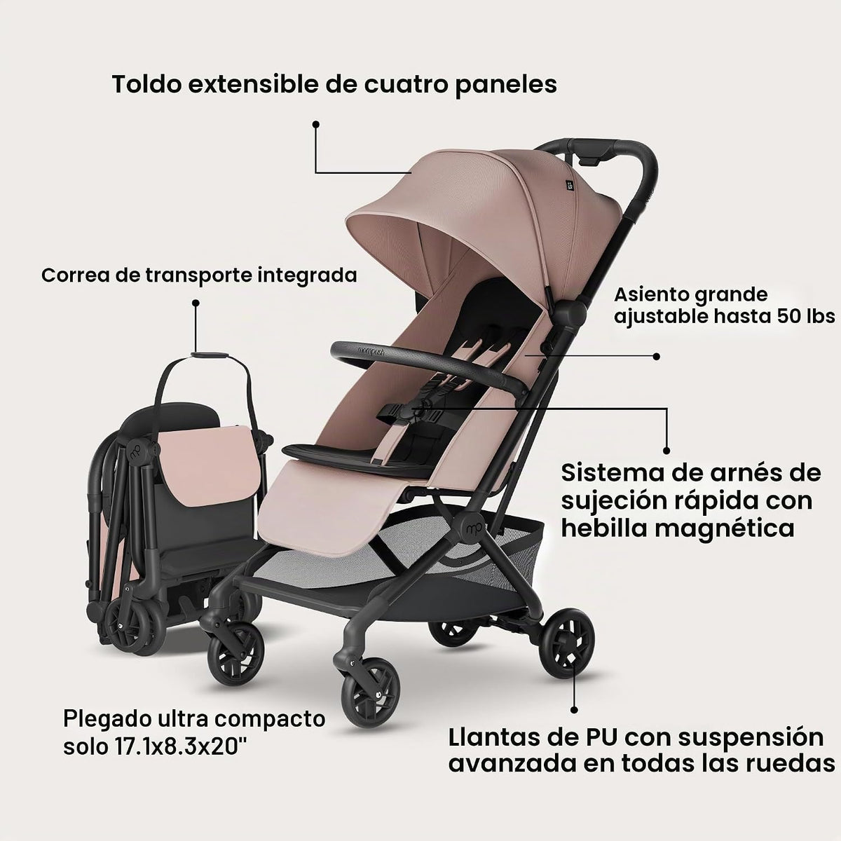 Mompush Velo - Cochecito de viaje compacto plegable con una sola ma...