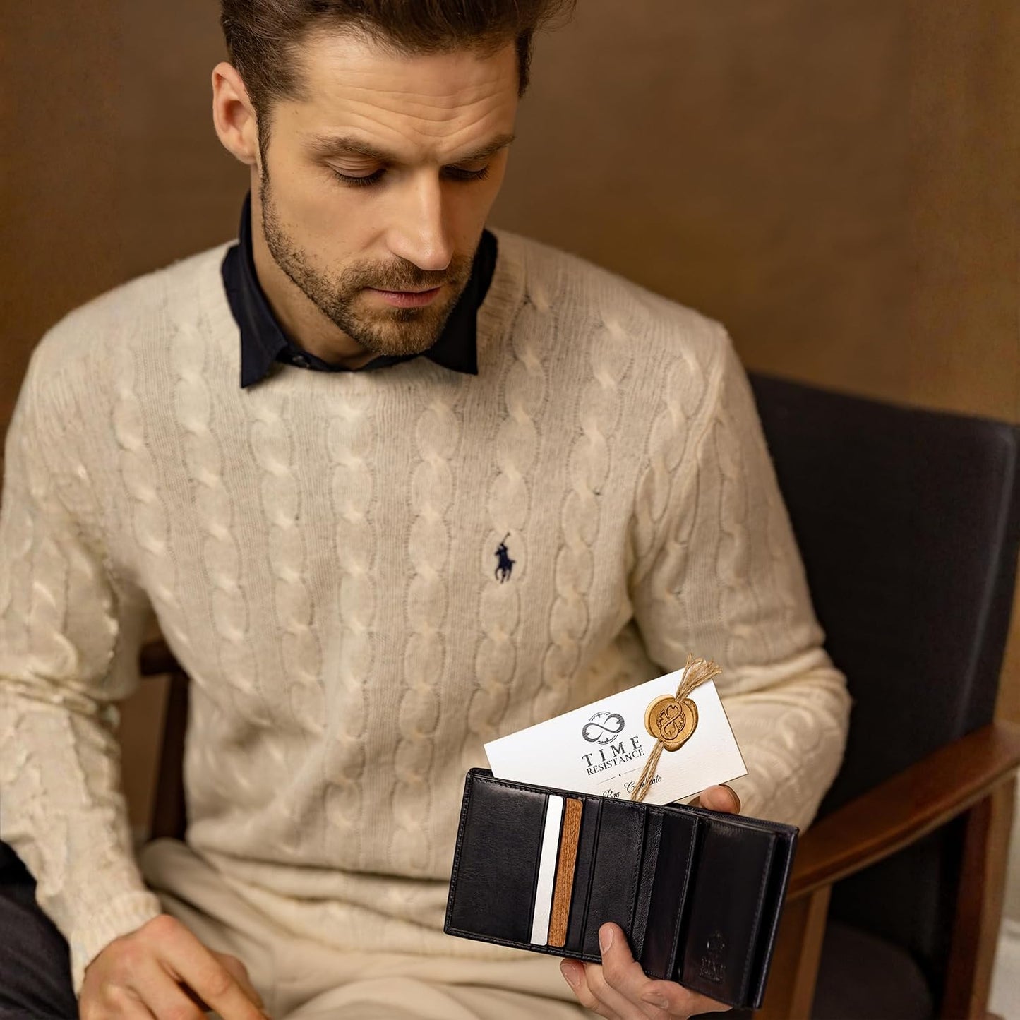 Time Resistance Cartera de cuero para hombre, diseño minimalista co...