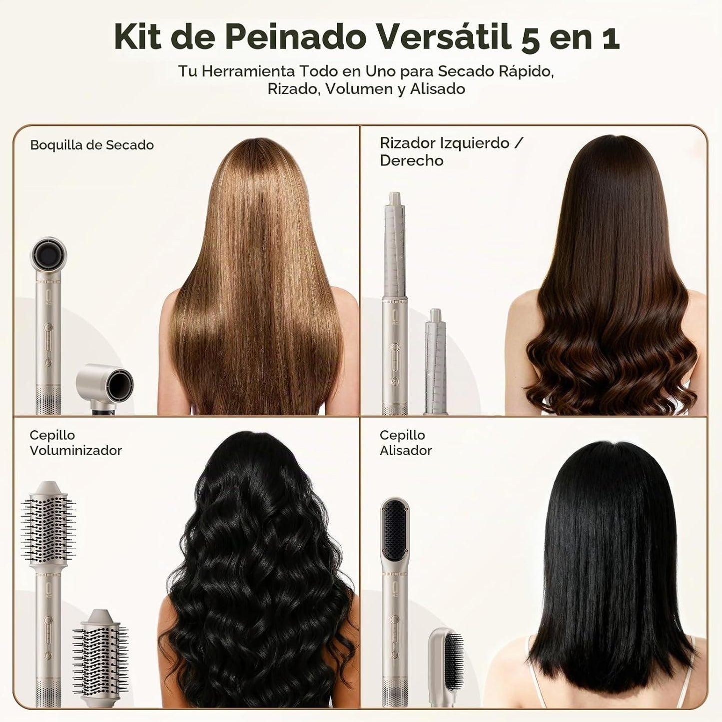 O.H.B Estilizador de cabello de aire caliente 5 en 1, cepillo secad...
