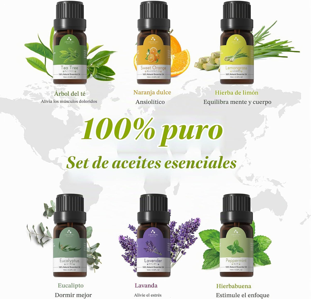 ASAKUKI Difusor de Aceite con Juego de Aceites Esenciales, Humidifi...