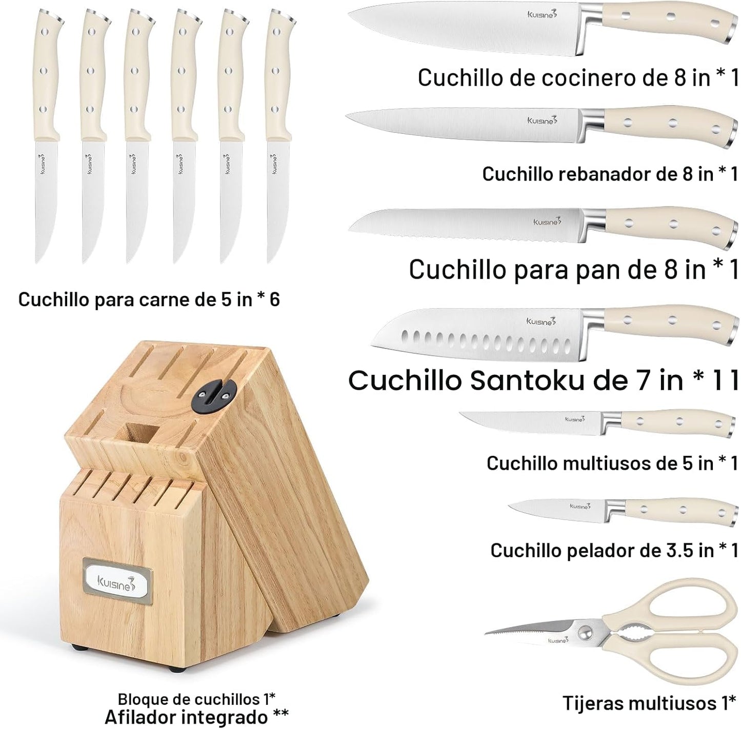 Juego de cuchillos de chef Kuisine, juego de cuchillos de acero ino...