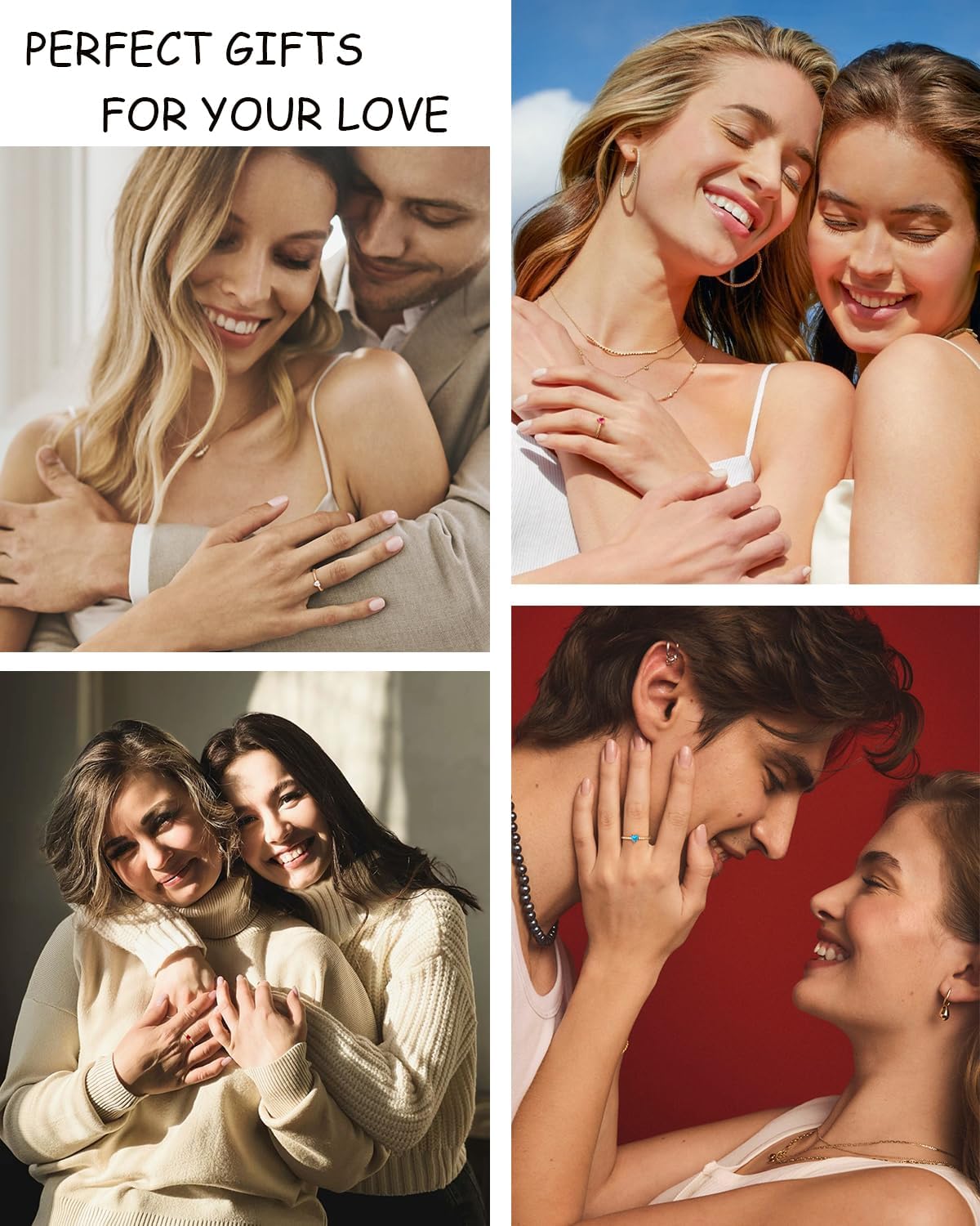 Honsny Anillos de oro con piedra natal de corazón para mujer, no se...
