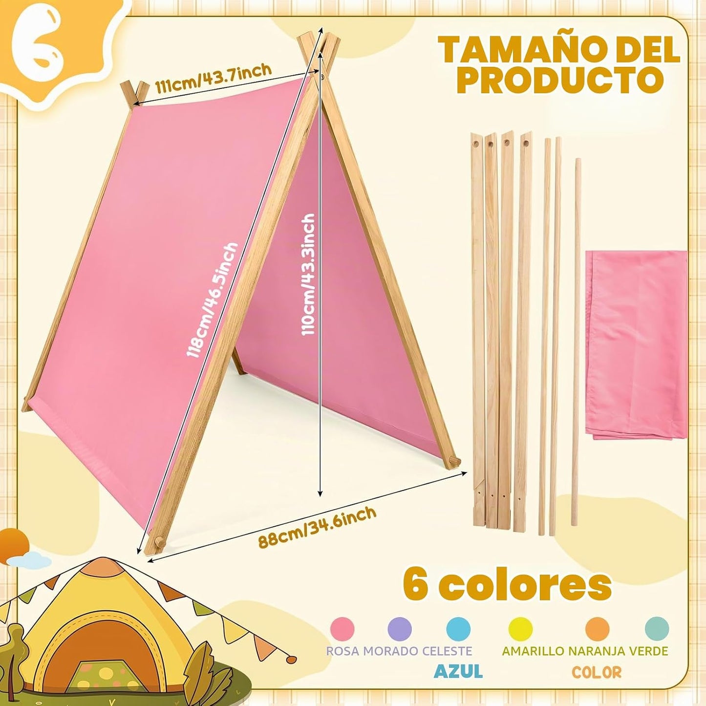 Wesnoy Paquete de 6 Carpas Tipi a Granel, Carpas de Juego para Pija...
