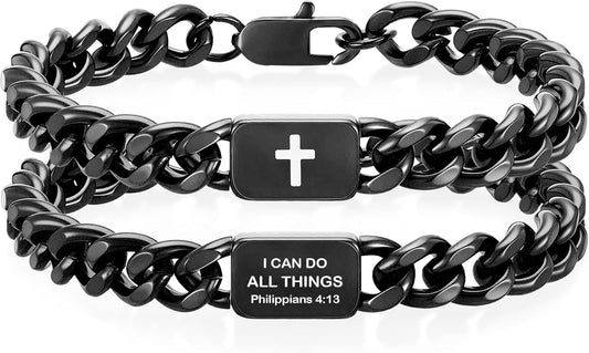 HEYOLL Pulsera de cruz con versículo bíblico para hombres y niños,...