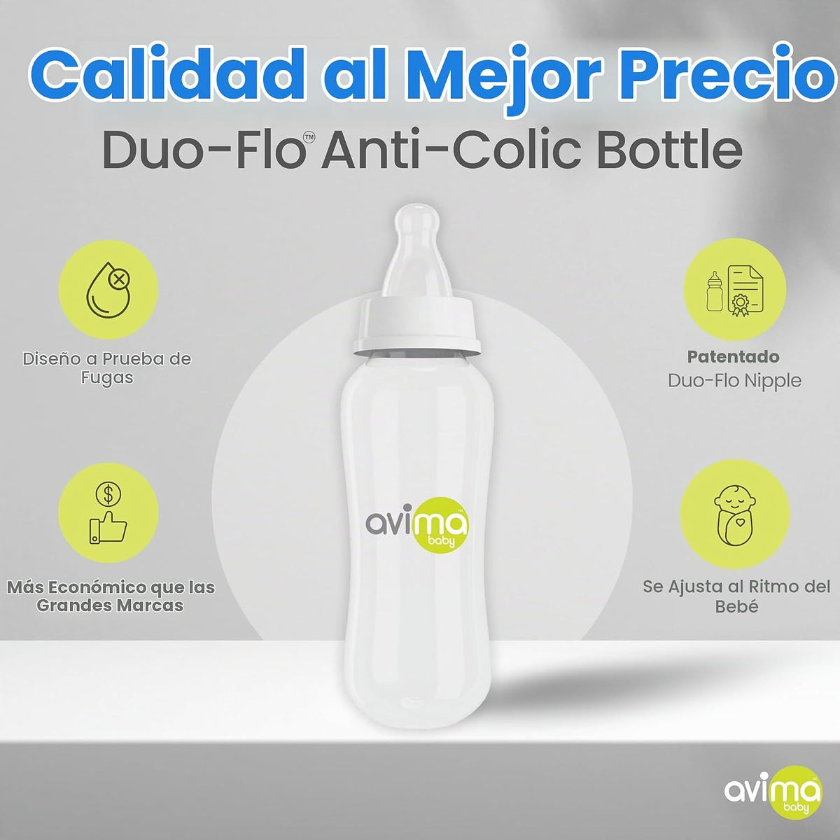 Avima Biberones anticólicos de 10 onzas con pezones de flujo medio....