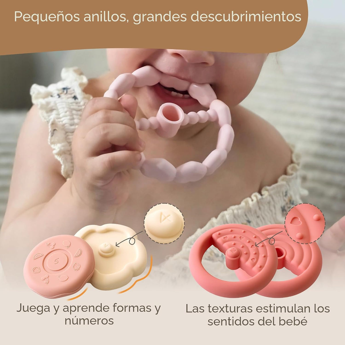 Moonkie Juguetes apilables de dinosaurio para bebés, anillos de sil...