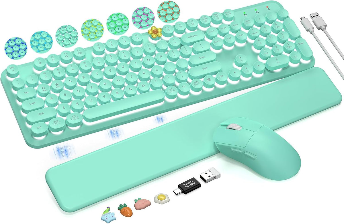 Teclado inalámbrico y mouse retroiluminados, teclado de máquina de...