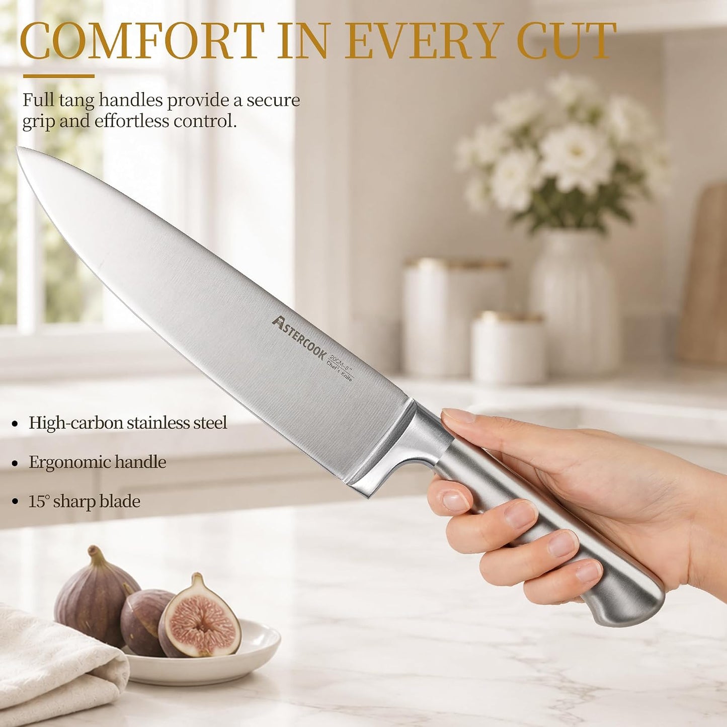 Astercook Juego de cuchillos para cocina con afilador de bloques, 1...