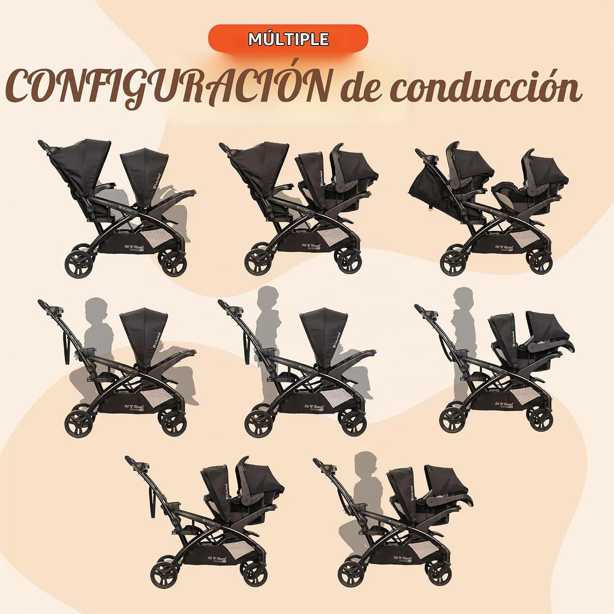 Carriola doble Baby Trend con 2 asientos de coche para bebés EZ-Lif...