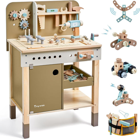 Juego de herramientas para niños, banco de herramientas de madera c...