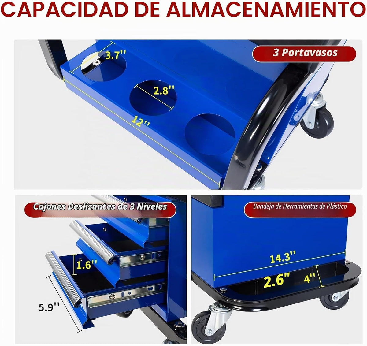 S.Walt Taburete mecánico rodante con ruedas, asiento deslizante con...