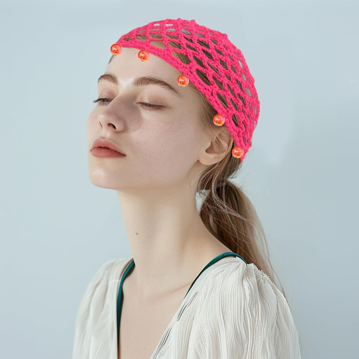 yueton 1 paquete de gorro de punto de ganchillo rosa estilo calaver...