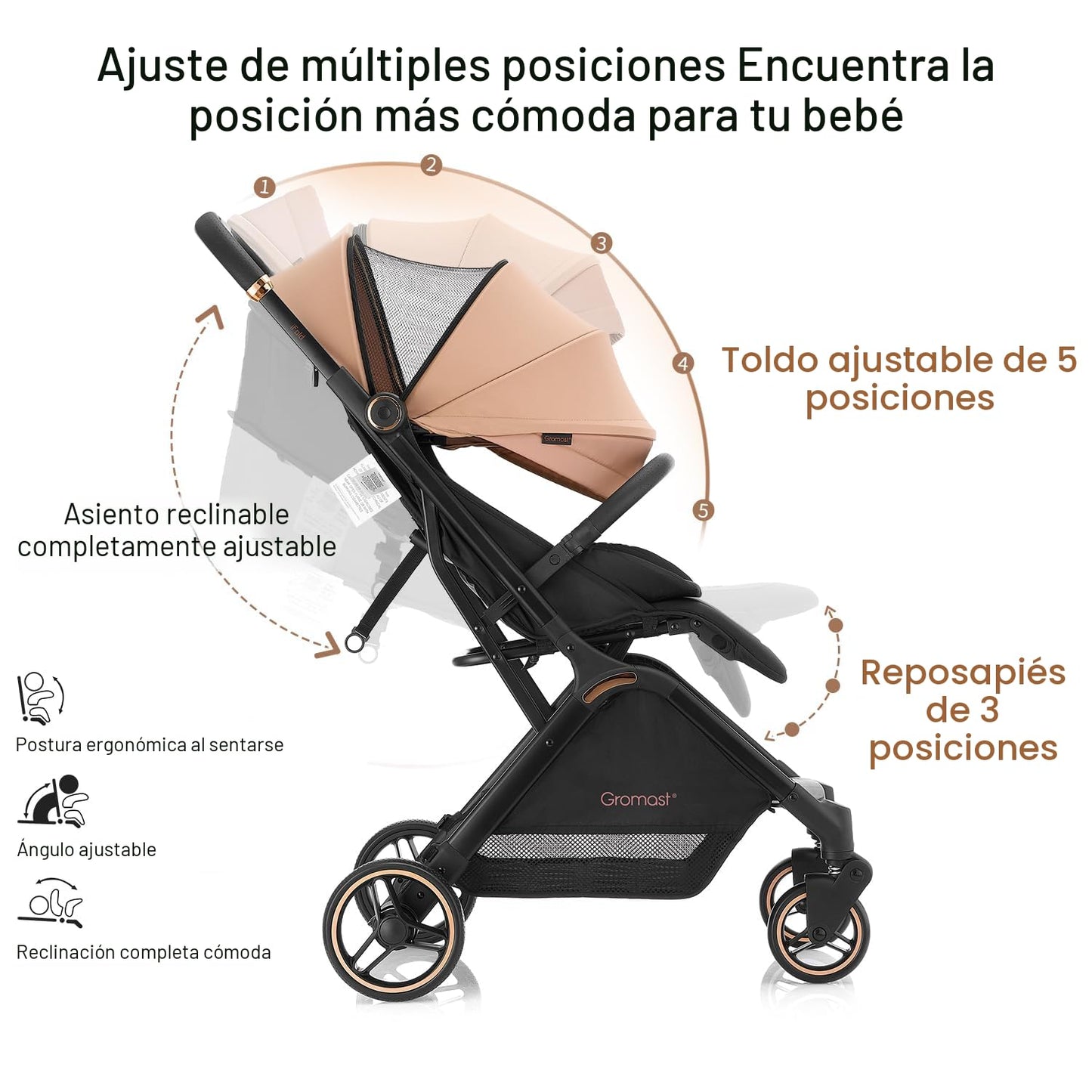 Gromast Gravity - Cochecito de bebé plegable \u2013 Cochecito portá...