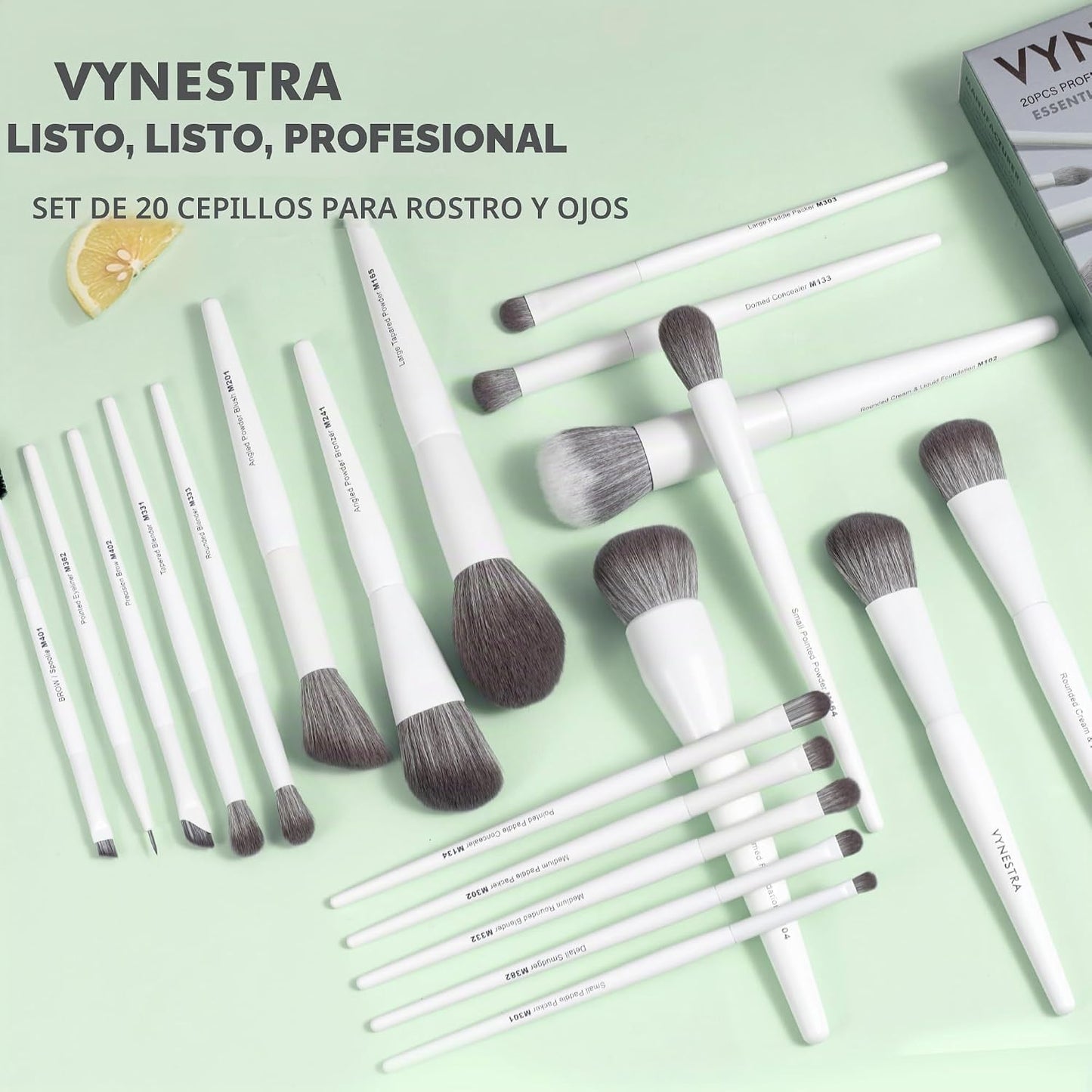 Vynestra Juego de 20 brochas de maquillaje para rostro y ojos, colo...