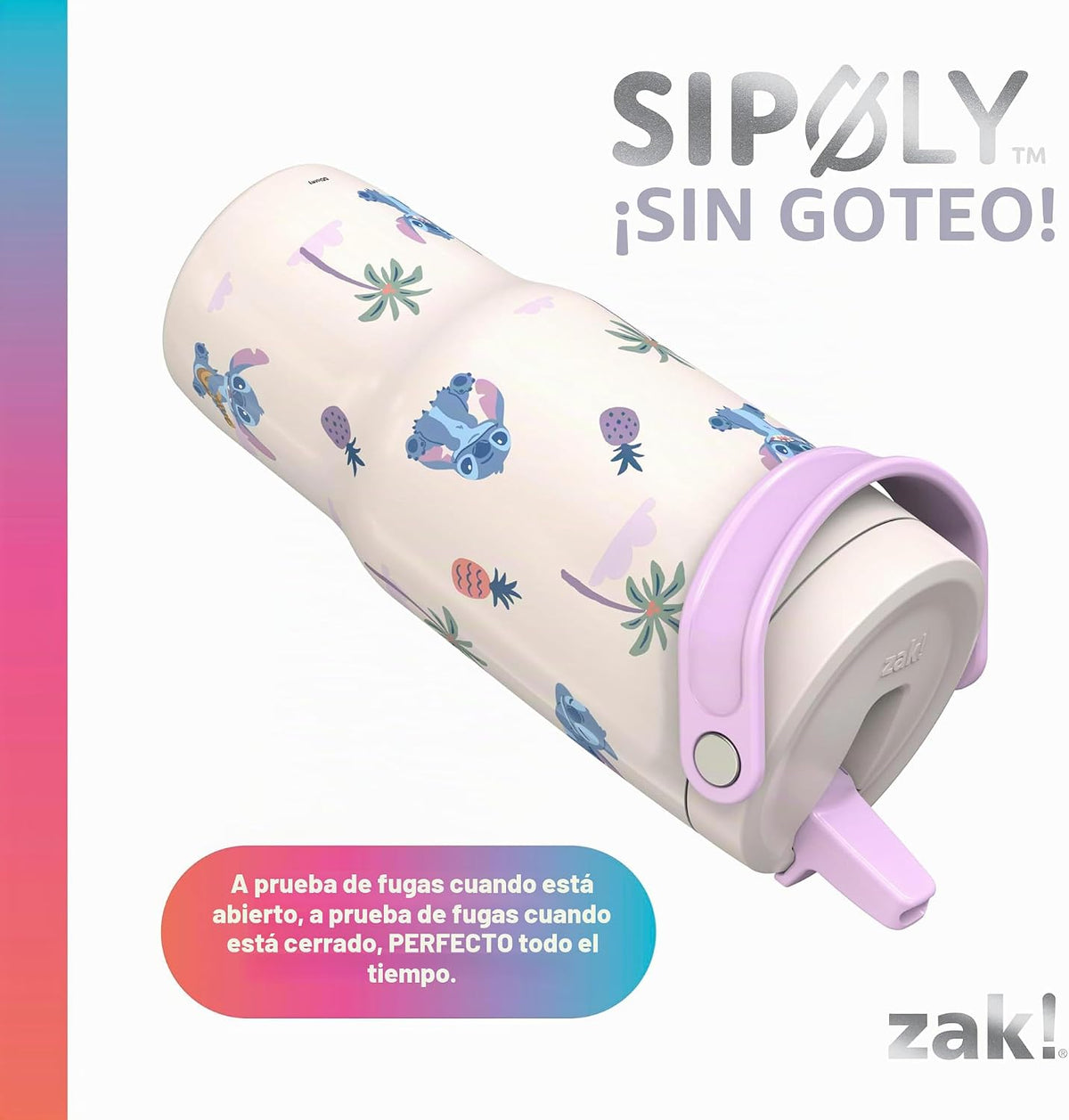 Zak Designs Disney Siply Sutton - Vaso para la escuela o viajes, bo...