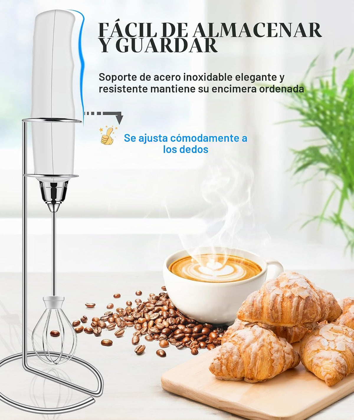 YUSWKO Varita espumadora de leche de mano para café, batidor eléctr...