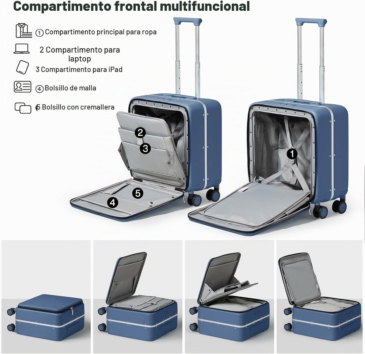 mixi Maleta de equipaje con ruedas giratorias, maleta de viaje con...