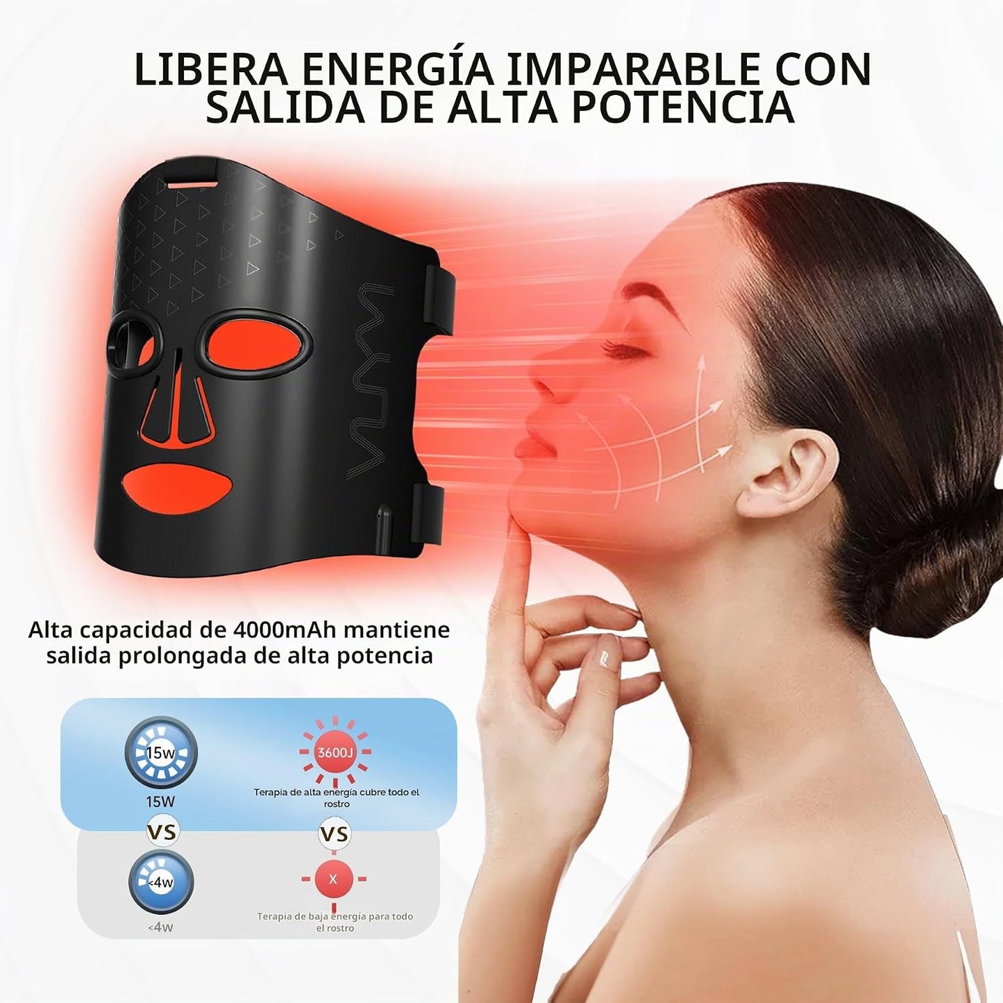 Máscara facial de terapia de luz roja infrarroja VYM con controlado...