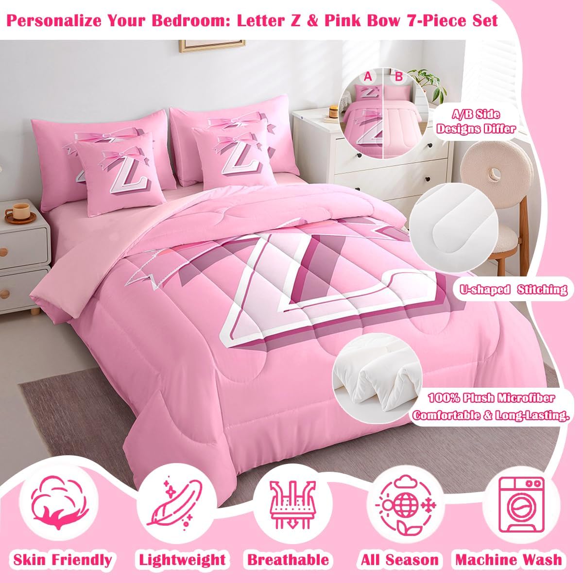 jejeloiu Juego de cama con lazo rosa, regalos personalizados para a...