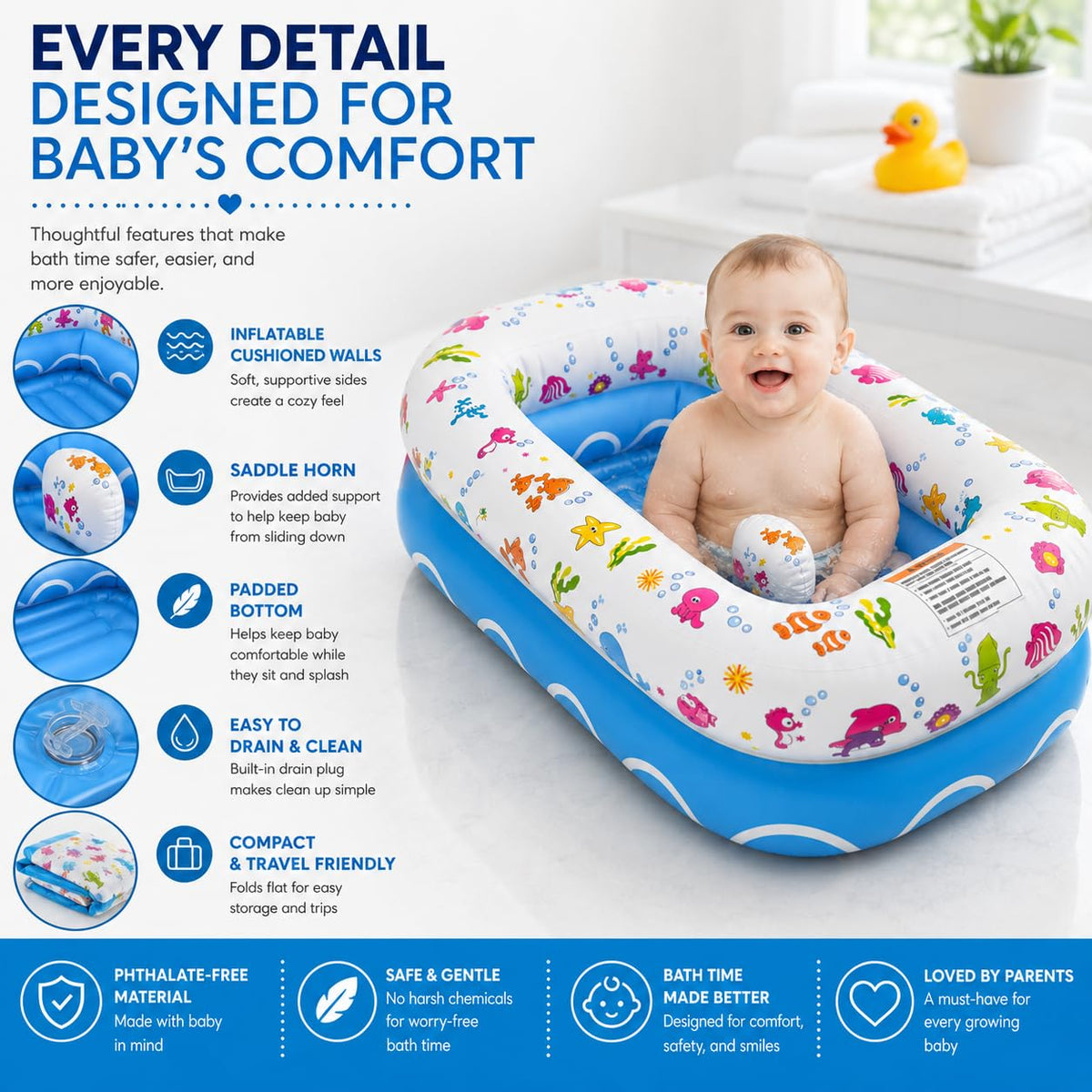 Mommy's Helper Bañera inflable para bebé, bañera portátil, edad...