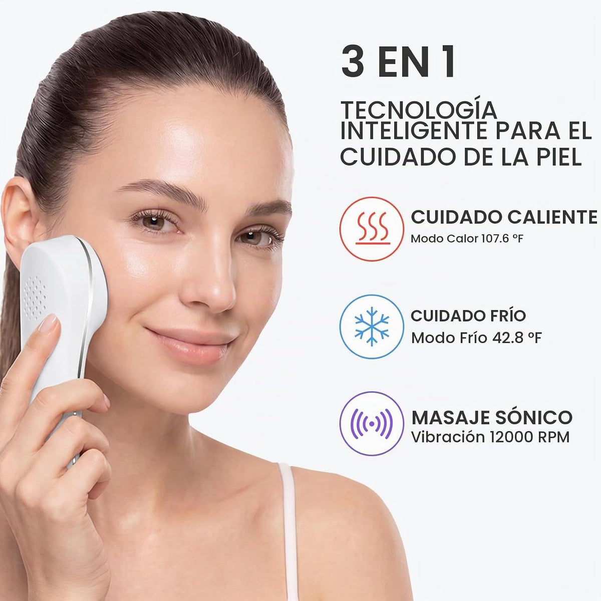 Masajeador facial sónico frío caliente, calentamiento a 107.6 °F y...