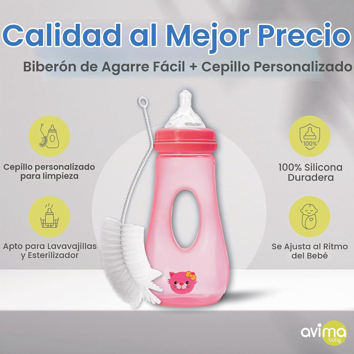 Avima Biberones de fácil agarre de 8 onzas con pezones de flujo med...