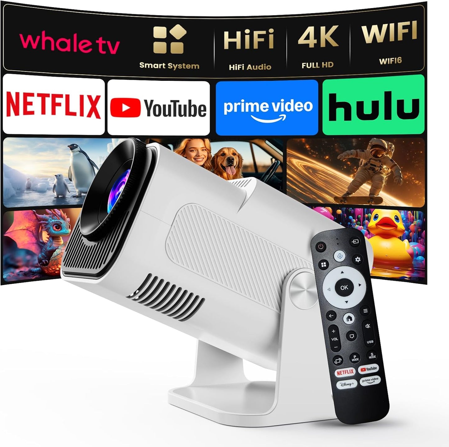 Proyector inteligente 4K [corrección de pantalla automática y audio...