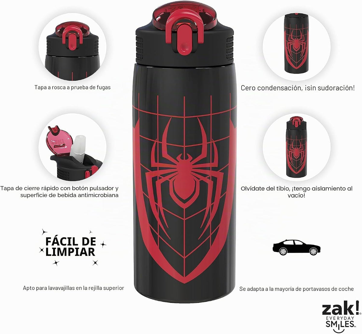Zak Designs Botella de agua Marvel Spider-Man para viajes y en casa...