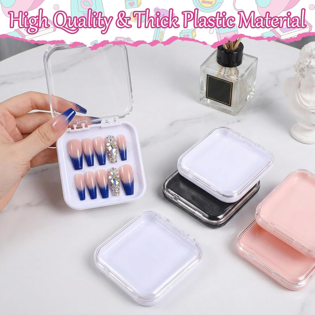 Yuanan 30 cajas de almacenamiento de uñas a presión, 2.95 x 2.95 pu...