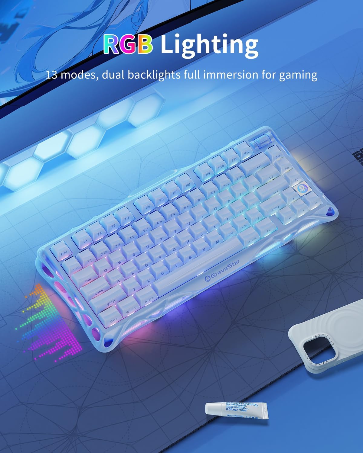 GravaStar Mercury K1 75% teclado para juegos azul, teclado mecánico...