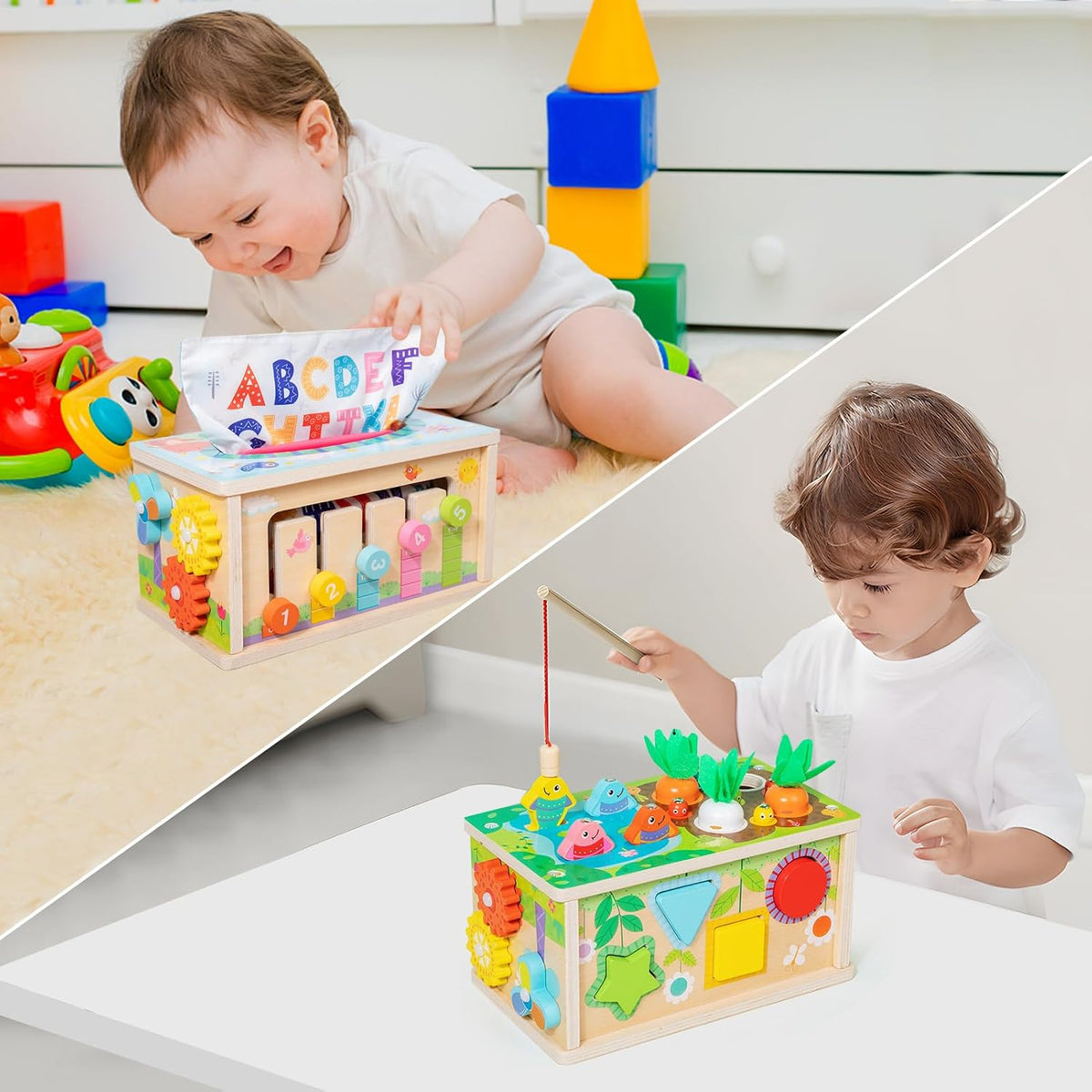 Ancaixin - Caja de pañuelos Montessori 6 en 1, juguete para bebés d...