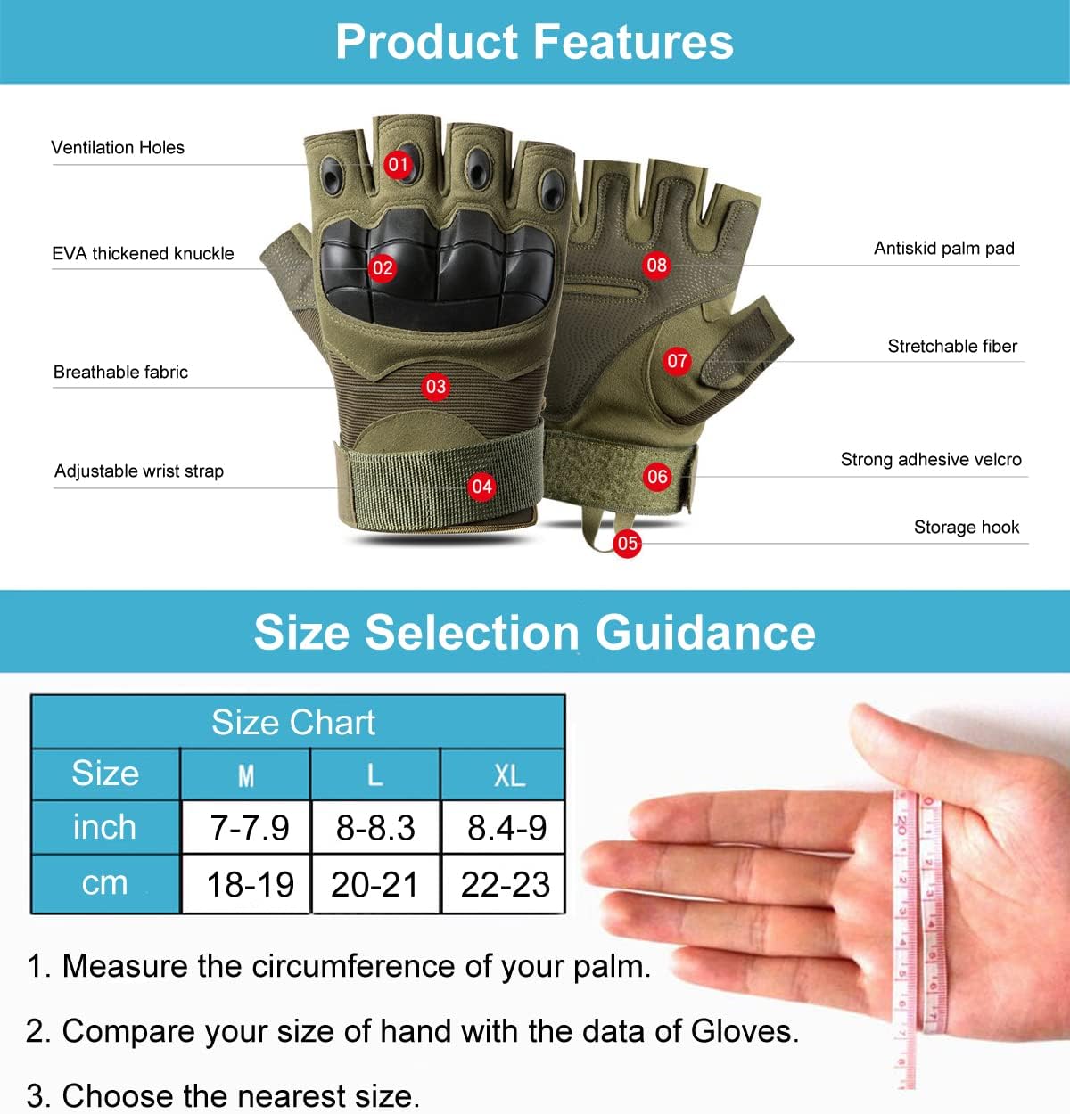 SUJAYU Guantes sin dedos al aire libre para hombres - Guantes para...