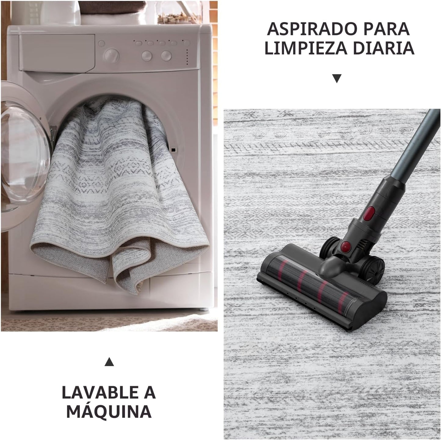 Tapete para sala de estar - Lavable a máquina, con diseño desgastad...