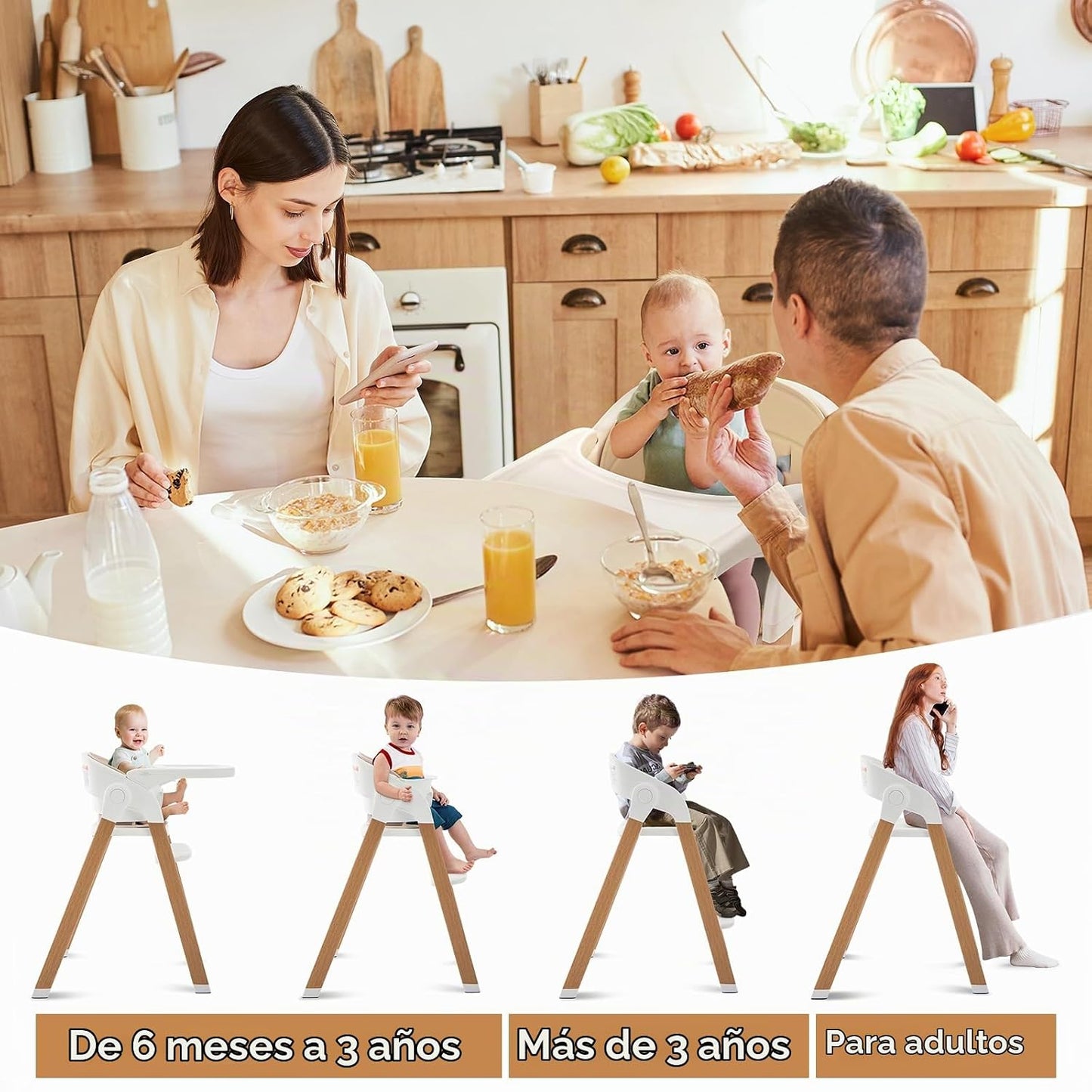 Silla alta plegable y ajustable para bebés y niños pequeños, silla...