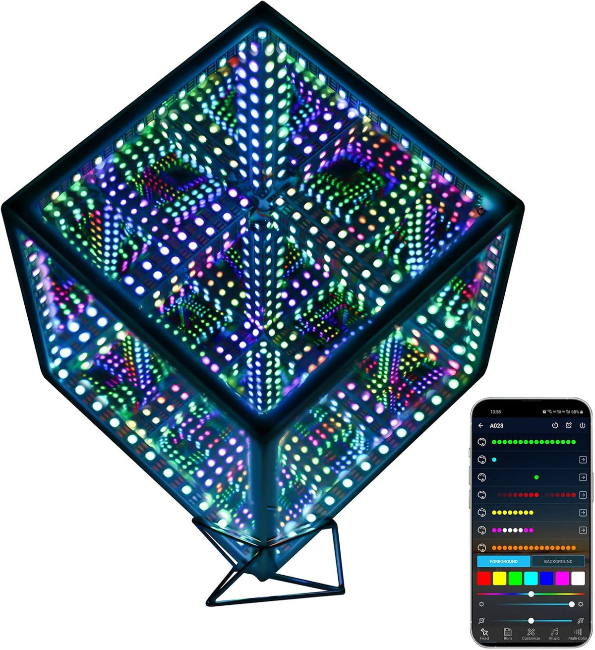 Heepulor Infinity Mirror Hyper Cube - Lámpara de mesa, luz de humor...