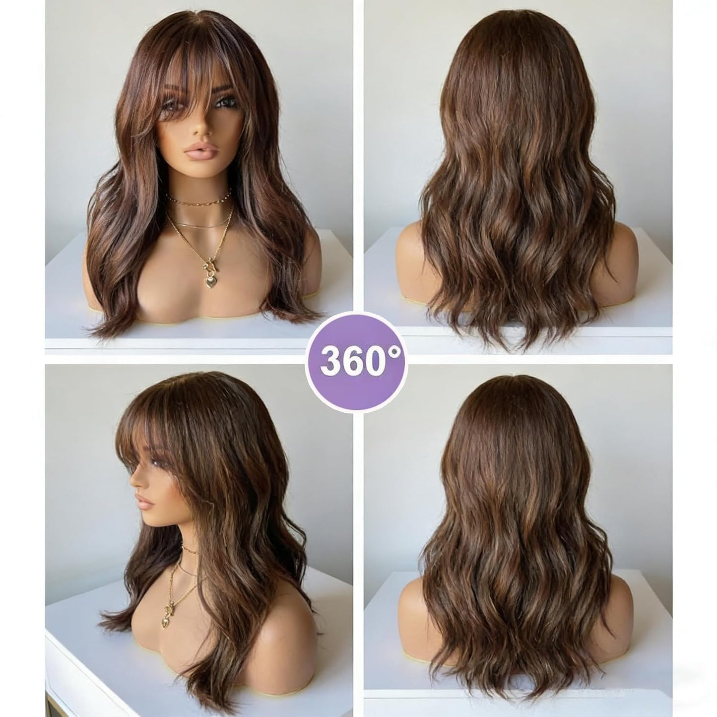 JINXIMEIHE Pelucas de cabello humano color marrón chocolate con fle...