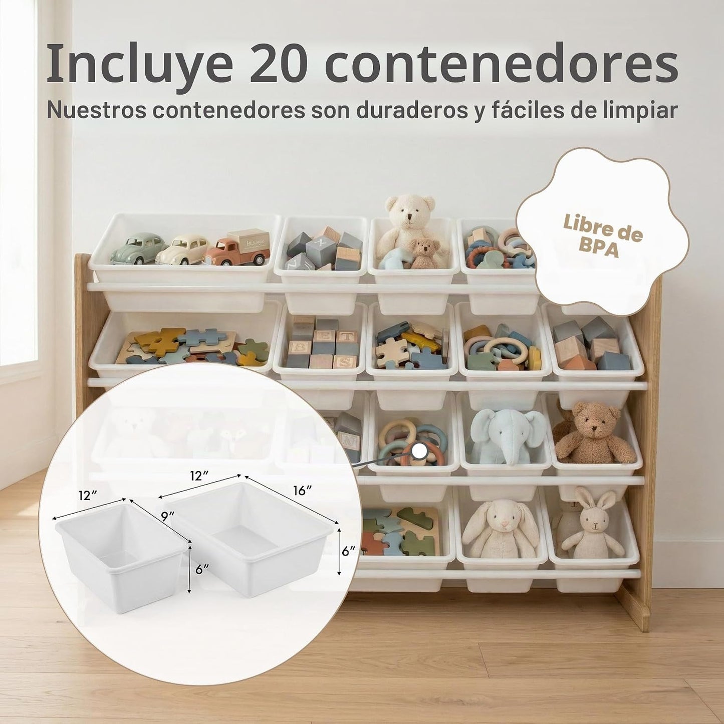 Humble Crew Organizador de juguetes para niños con 20 contenedores,...