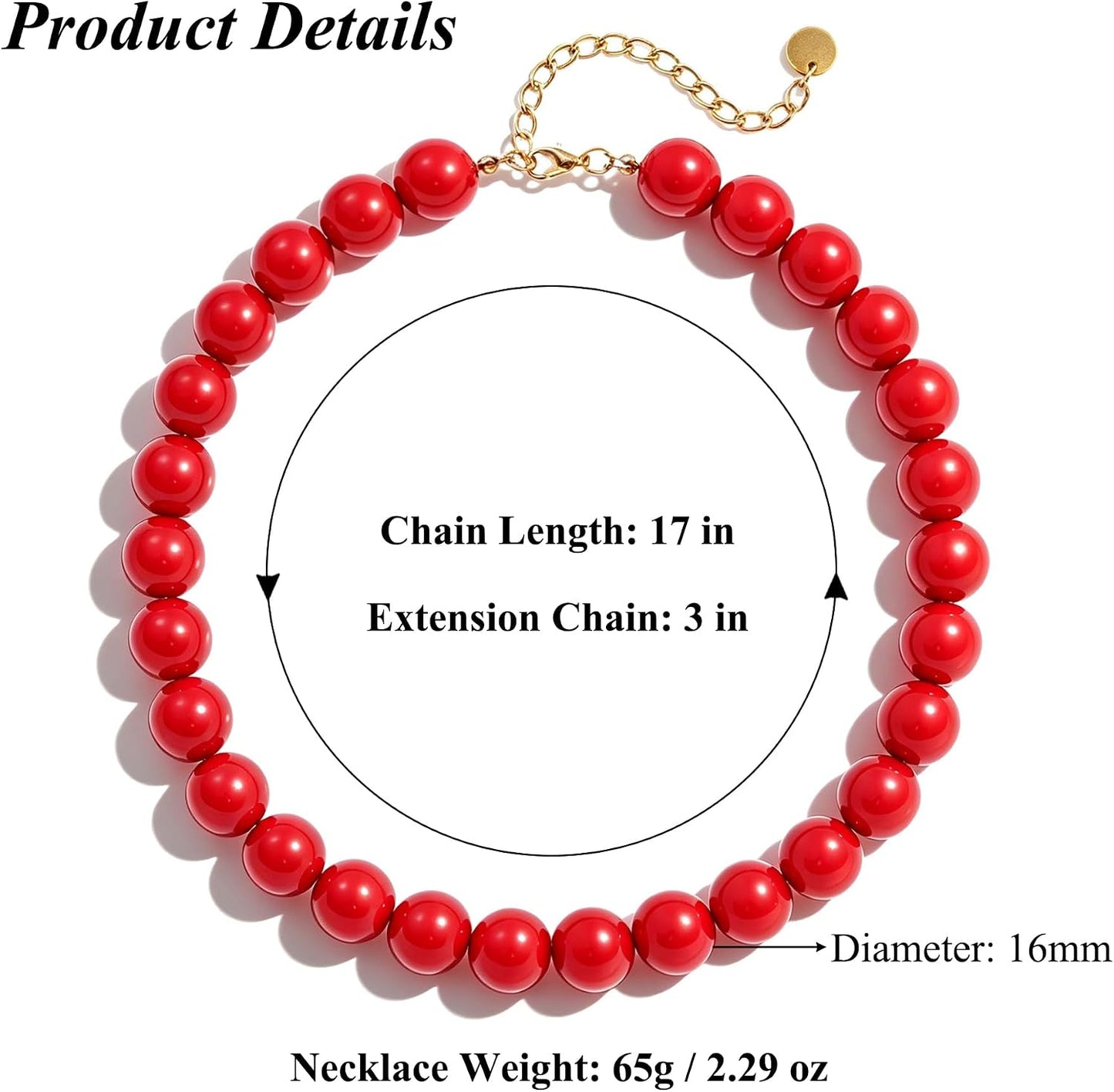Lsljilidzsw Collar de cuentas gruesas para mujer, 0.631 pulgadas, c...