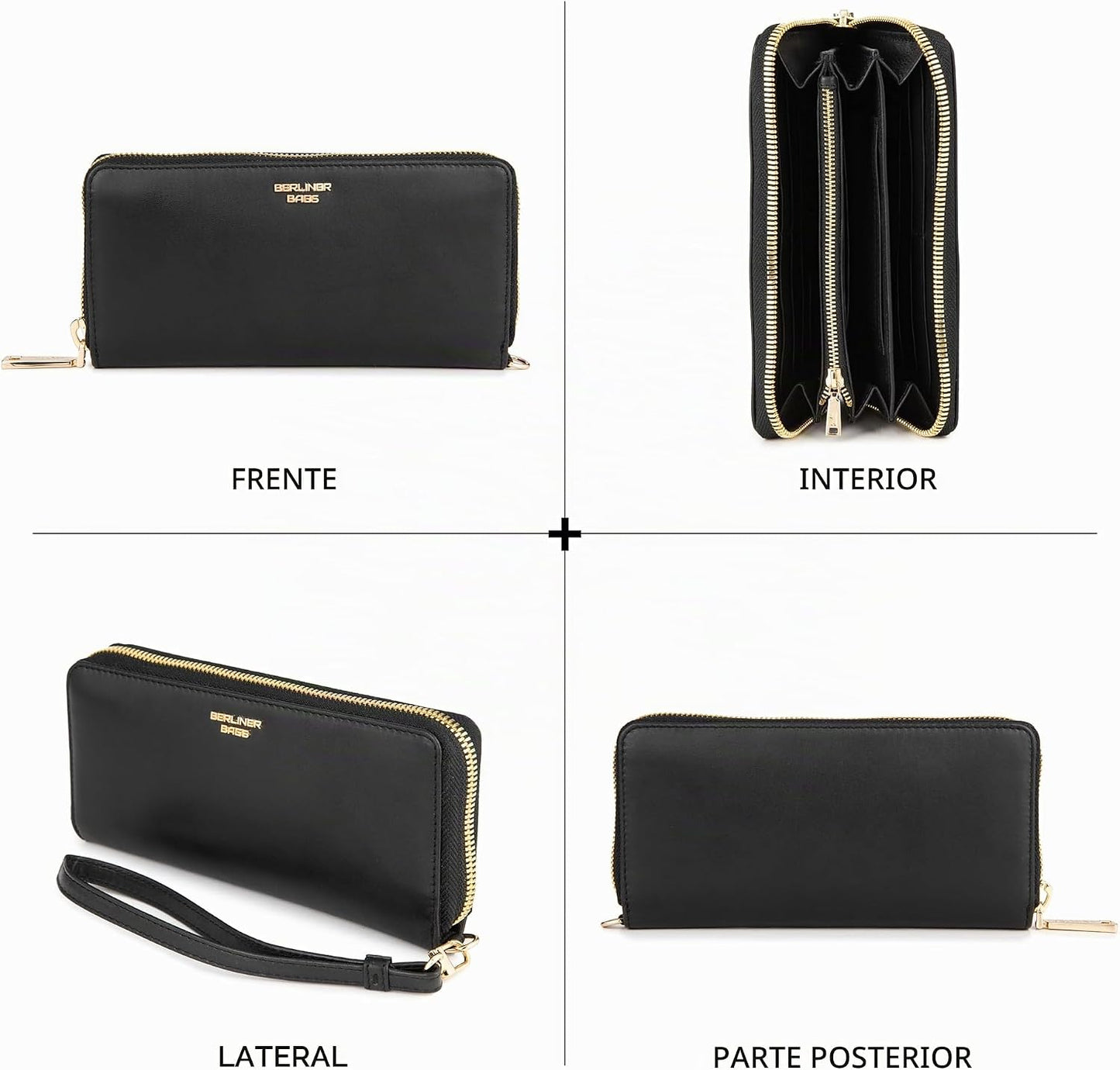 BERLINER BAGS Cartera Lyon de piel auténtica de alta calidad, con b...