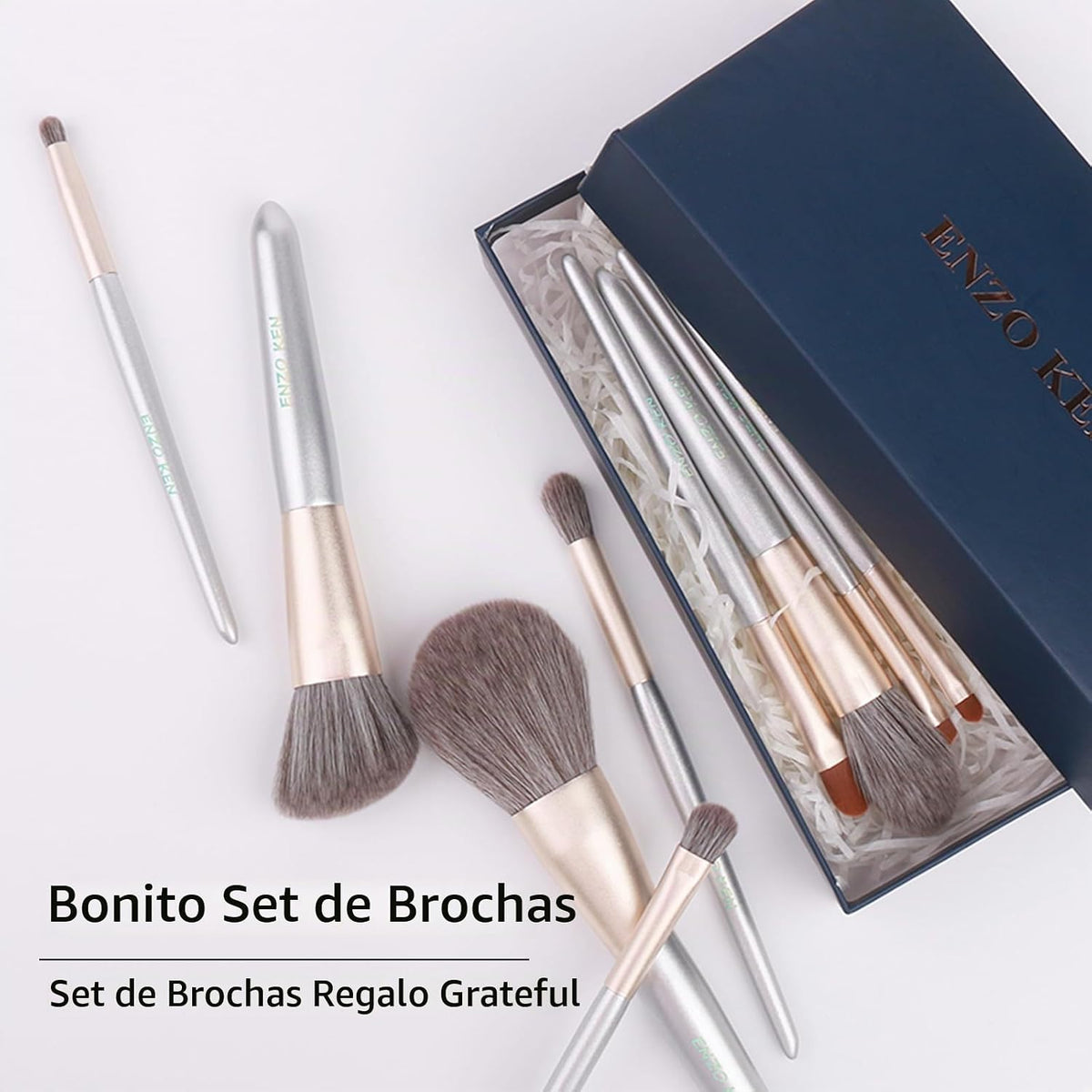 ENZO KEN Juego de brochas de maquillaje de cabello natural profesio...