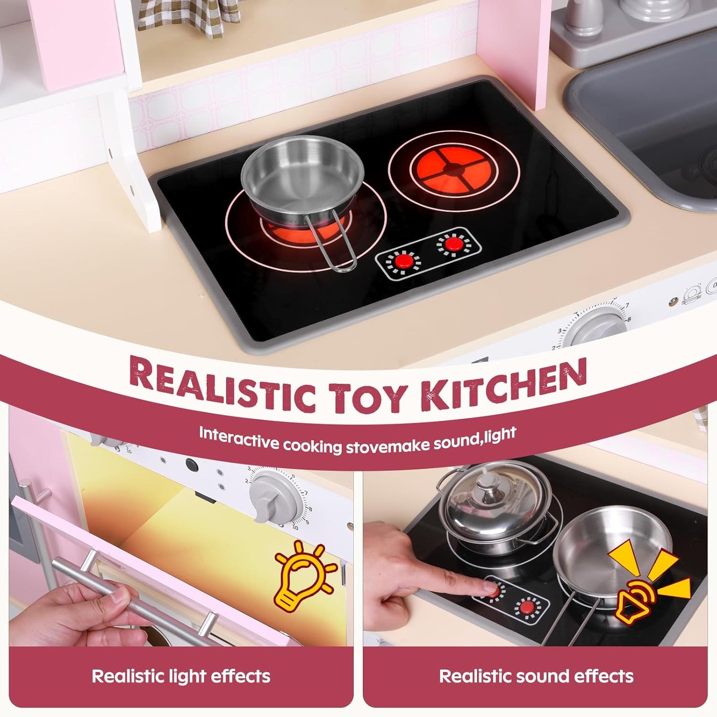 EDUBEBO Juego de cocina para niños, cocina de juego de madera, altu...