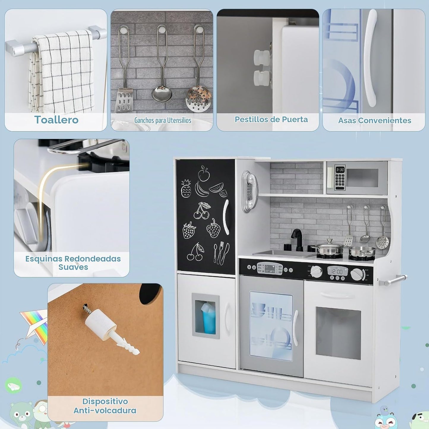HONEY JOY Juego de cocina de madera para niños, juego de juguete de...