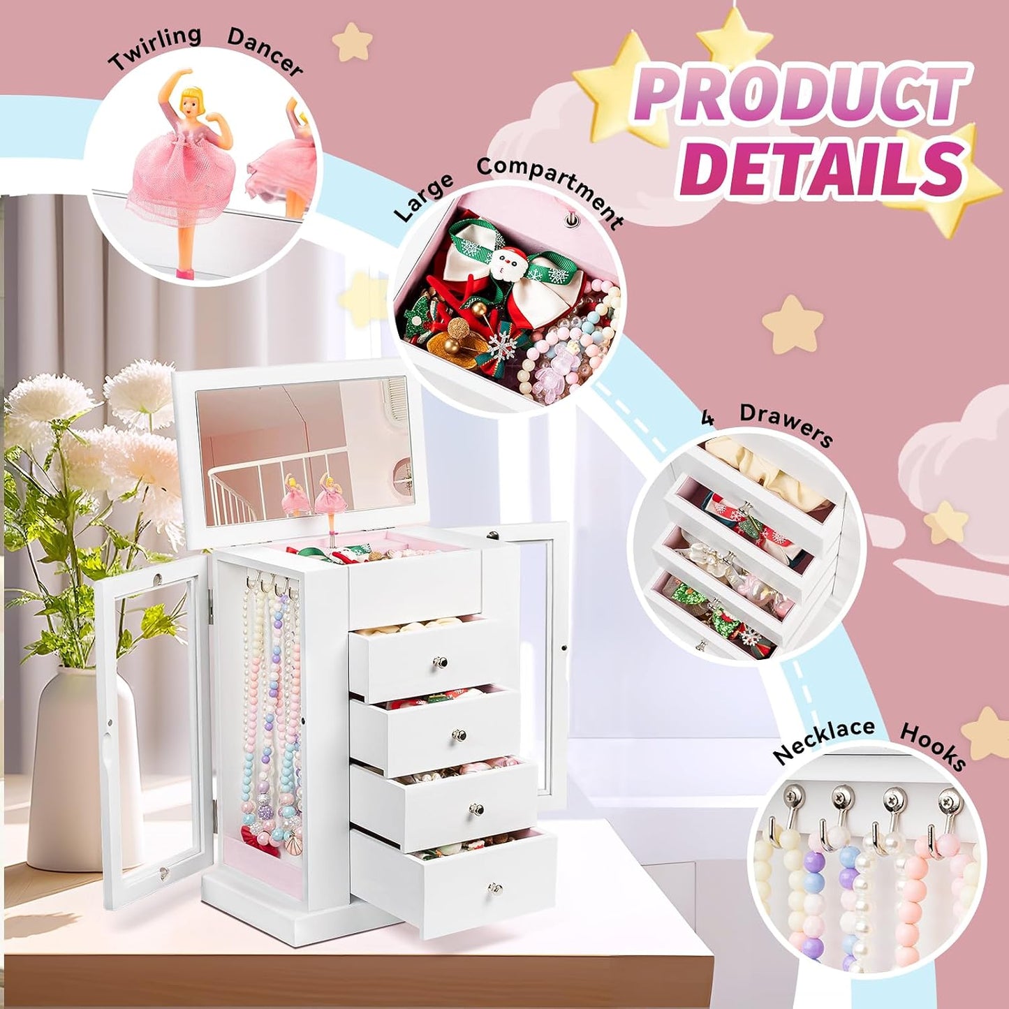 Caja de Joyería Emfogo para Niñas, Caja de Joyería Musical con Bail...