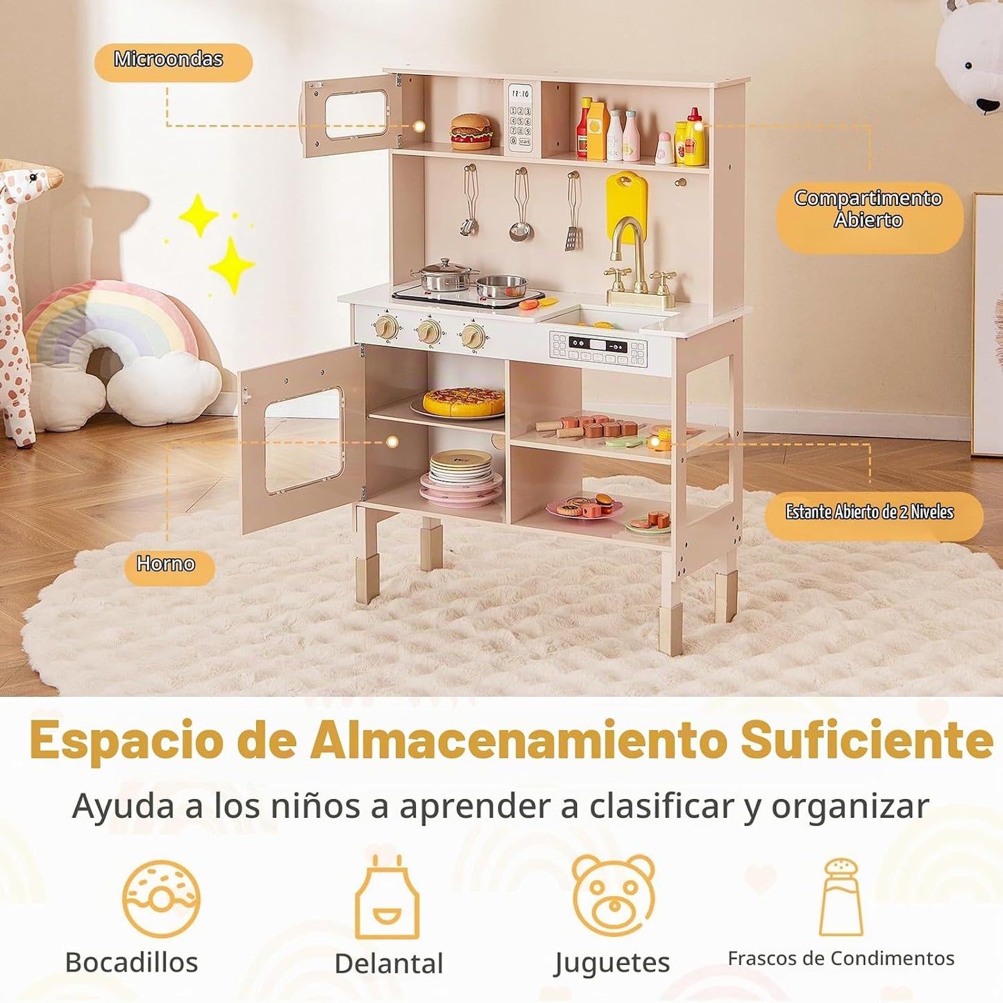 HONEY JOY Juego de cocina para niños, cocina de madera para niños p...