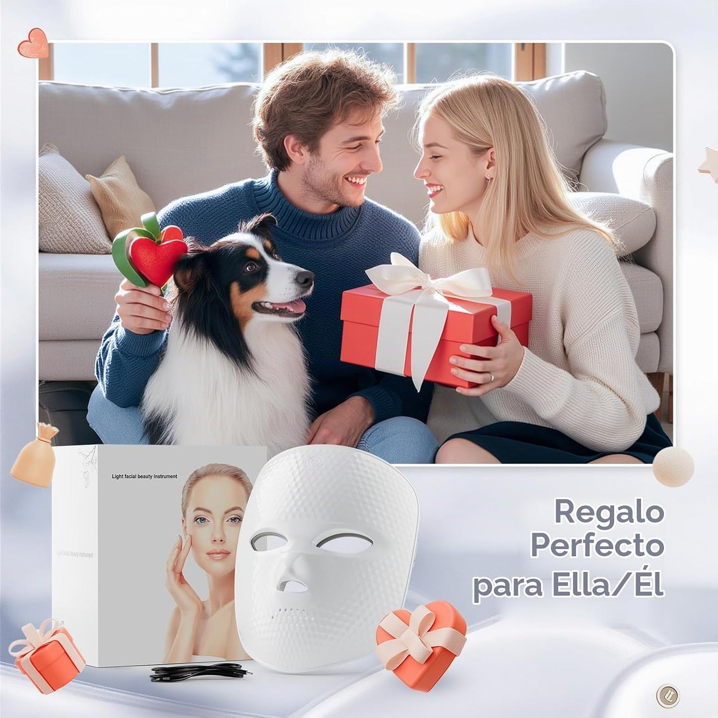 Terapia de luz roja para la cara, máscara facial LED inalámbrica, t...