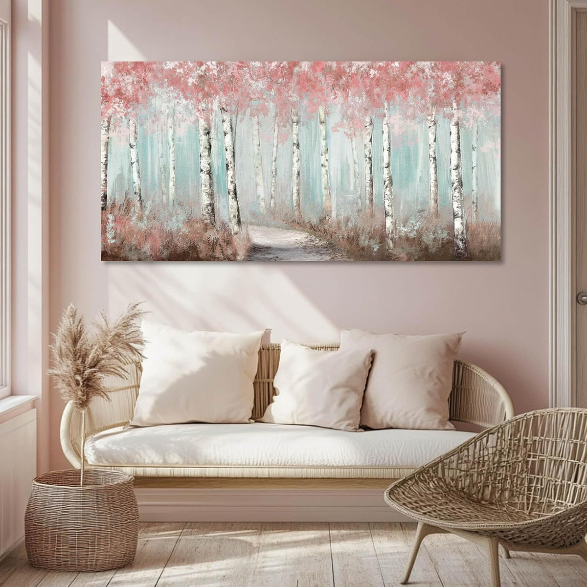 Arte de pared botánico para habitación de niñas, árbol rosa, decora...