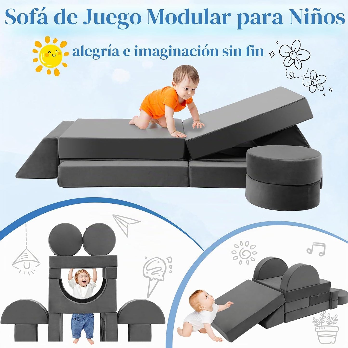 Edbuosy Sofá para Niños Pequeños Sofá Infantil Modular - 18 piezas...